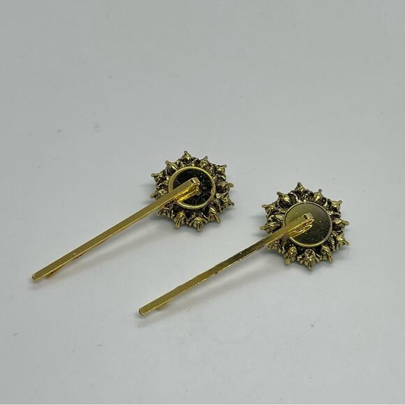 Handmade Green Iridescent Rhinestone Gold Set Hair Clips HoCo Fairy Jewelry NWT - Picture 4 of 6